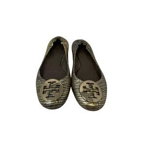 Tory Burch Size 6.5 Gold Reva Leather Slip On Ballet Flats Workwear